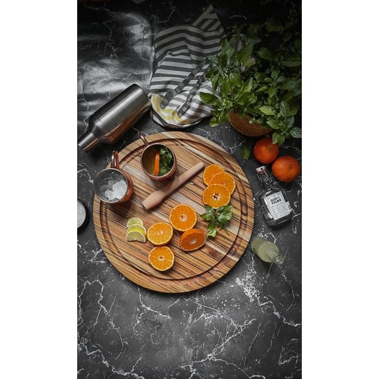 TEAK-104 Βάση κοπής στρογγυλή με ρυάκι & χερούλια 46x3.8 εκ. Traditional - TEAK - Image 4