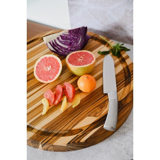 TEAK-104 Βάση κοπής στρογγυλή με ρυάκι & χερούλια 46x3.8 εκ. Traditional - TEAK - Image 5