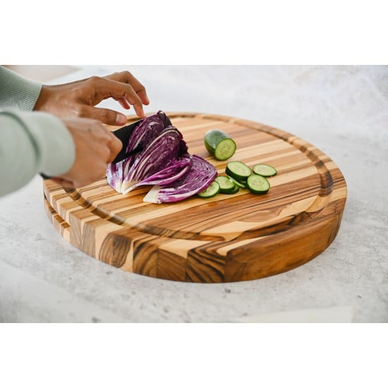 TEAK-104 Βάση κοπής στρογγυλή με ρυάκι & χερούλια 46x3.8 εκ. Traditional - TEAK - Image 3